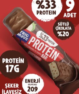 Trio Çikolata Kaplamalı Protein Bar - Fındıklı ve Sütlü Çikolatalı, %33 Protein, 50 g x 9 Adet